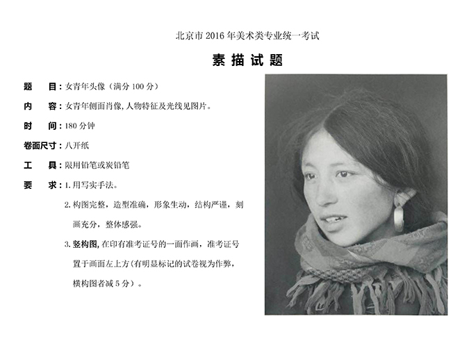 2016年北京美术联考素描试题